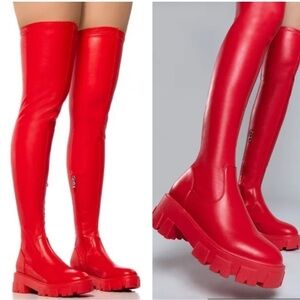 Azalea Wang Red Thigh High Combat Boot Over The Knee Go Go Size 8